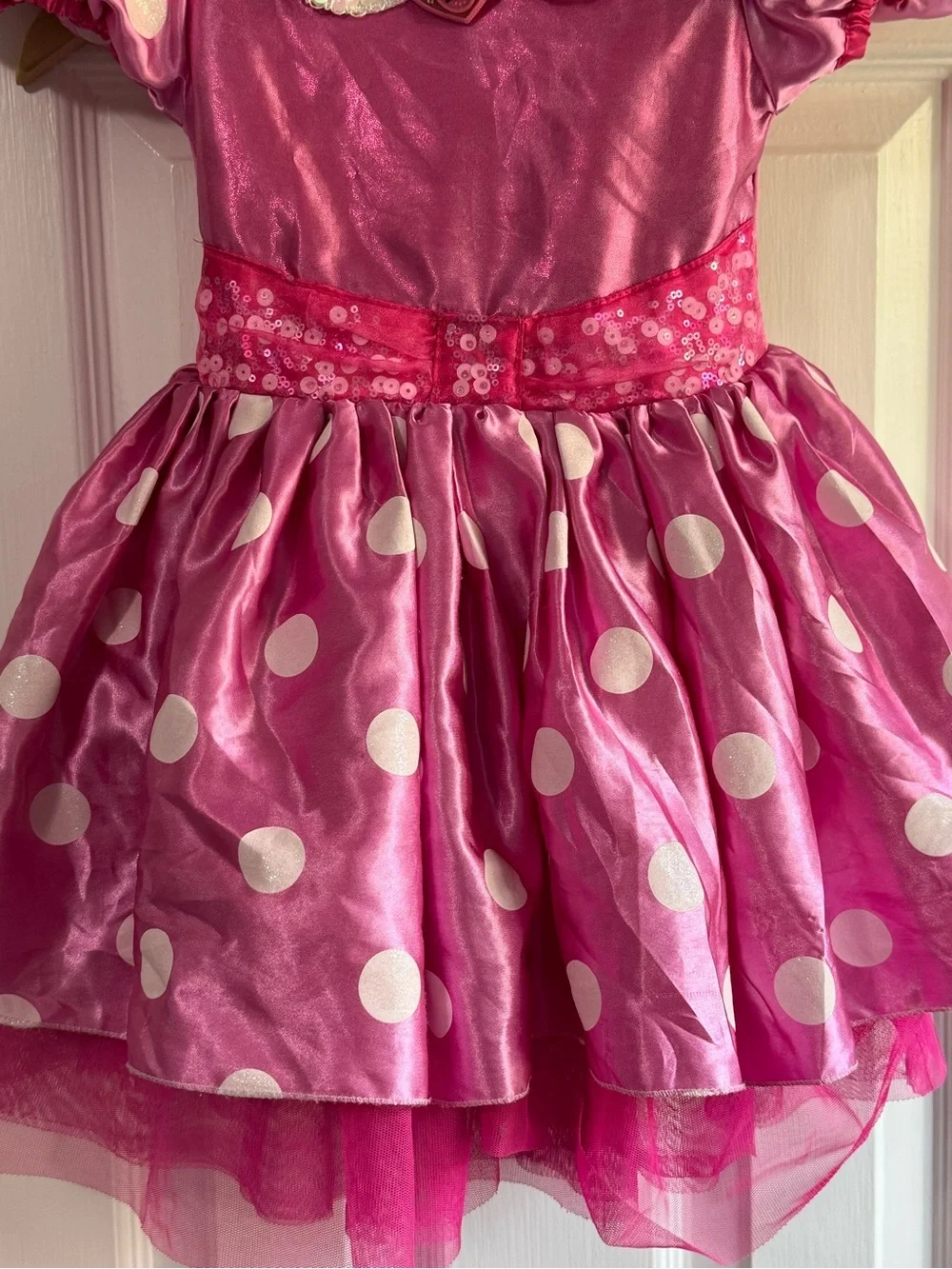 Disney Minnie Mouse Pink Polka Dot Costume Dress Size 3 Heart Cameo Sequin Waist